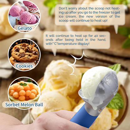 Heated Ice Cream Scoop Rechargeable, Electric Warming Ice Cream Scooper with LED Display, Heats to 158°F for Hard Ice Cream, Easy for Seniors & Kids, IP67 Waterproof (White, 2 oz)