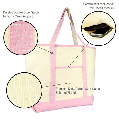 Dalix Women's Cotton Canvas Tote Bag Large Shoulder Bags Pink Monogram a - Z | Large