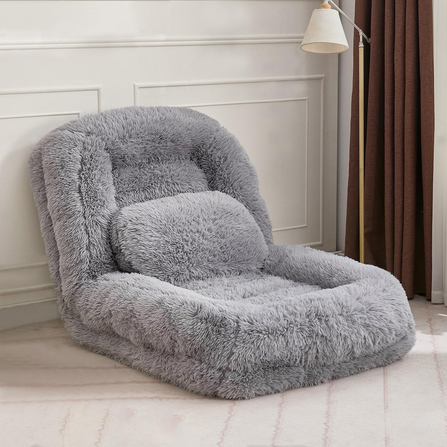 Upholstered Convertible Lounge Chair with 2 Soft Pillows