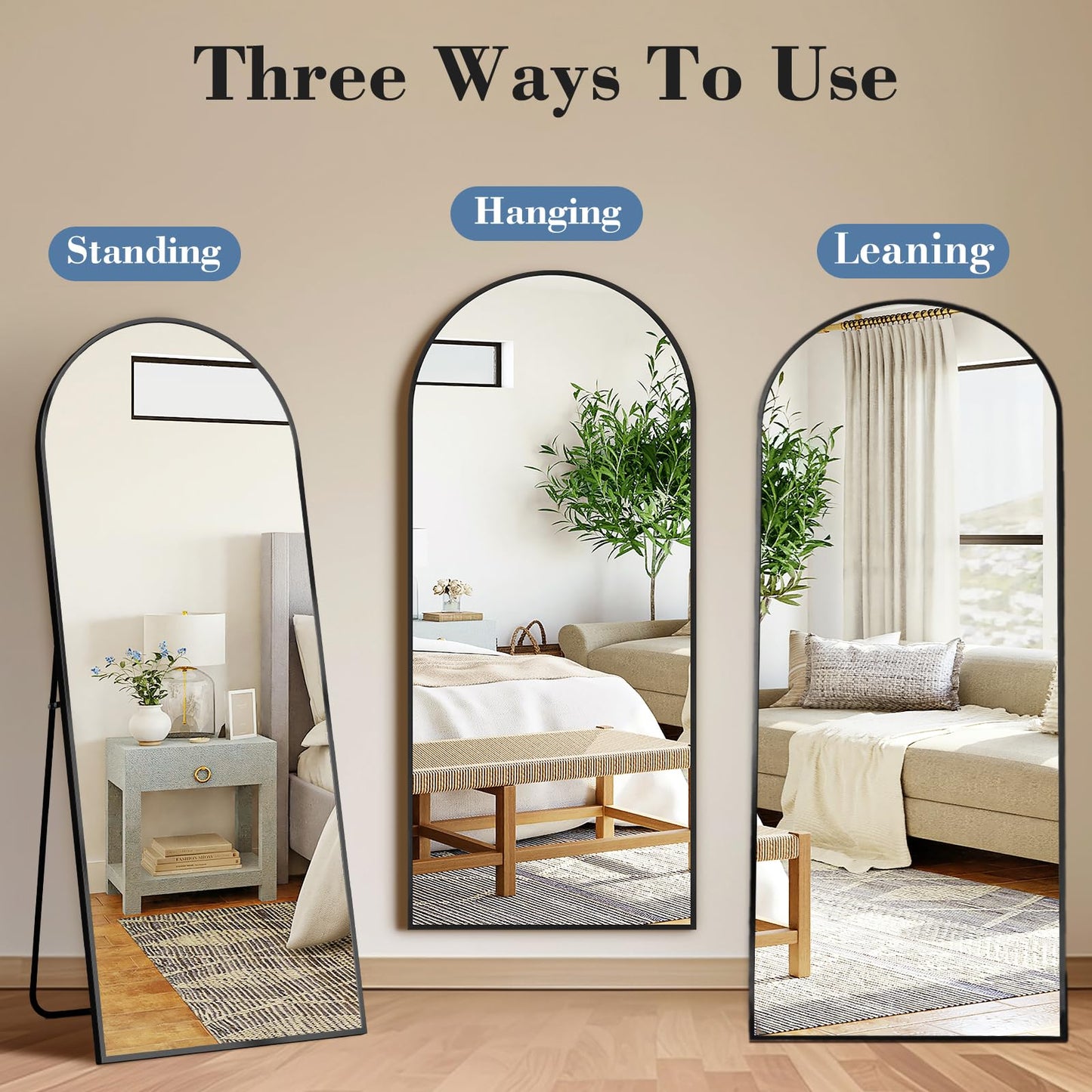 DUMOS 59"x16" Arched Full Length Mirror with Stand