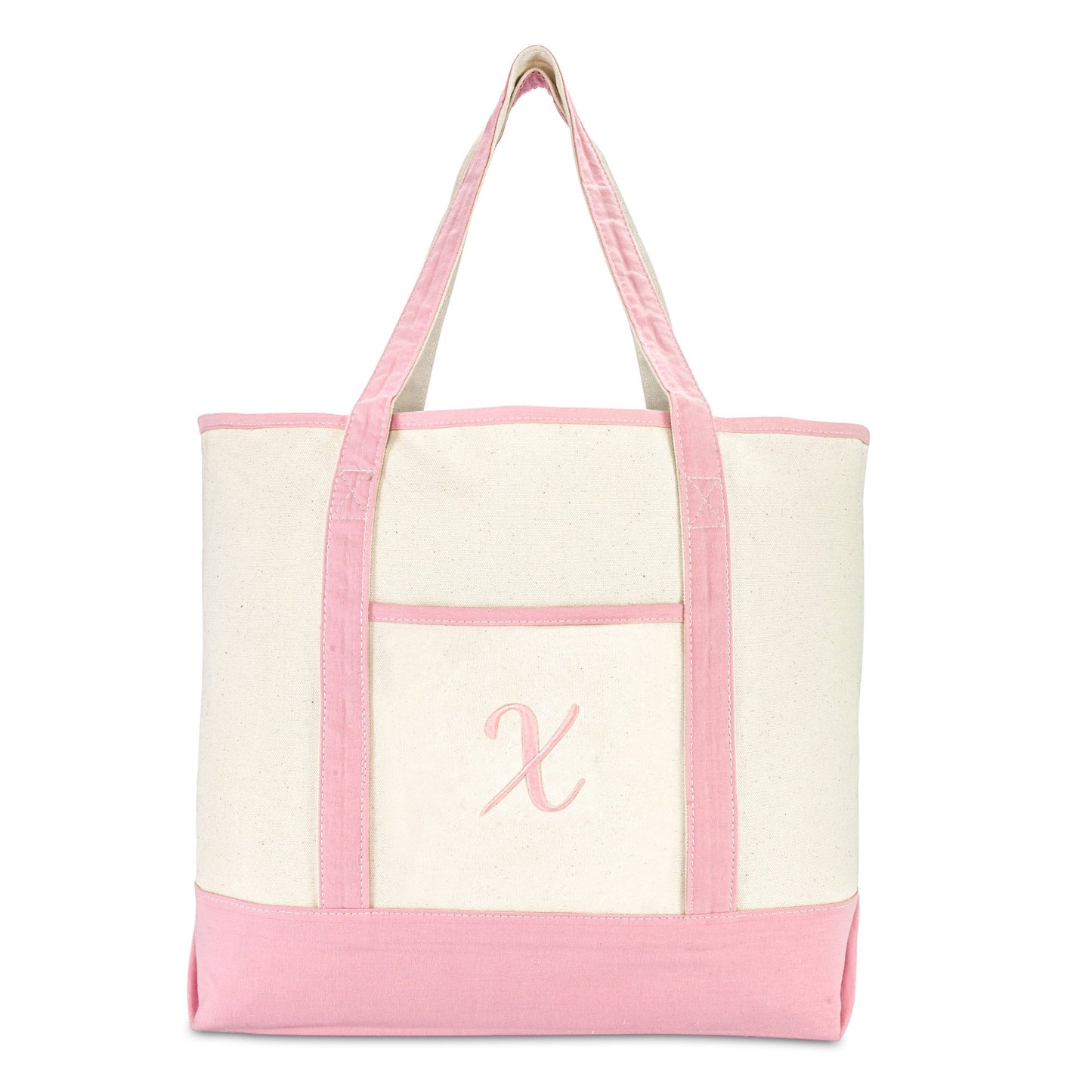 Dalix Women's Cotton Canvas Tote Bag Large Shoulder Bags Pink Monogram a - Z | Large