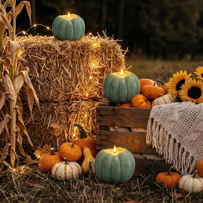 Fall Decor, Fall Decorations for Home - Flameless Pumpkin Candle with Timer Remote - Room Bedroom Table Farmhouse Decor for Halloween, Thanksgiving, Orange+White