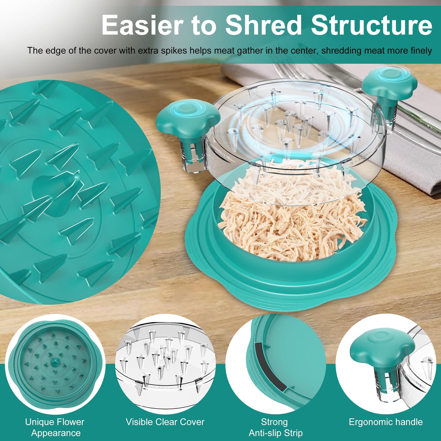 SURETIVIAN Chicken Shredder Tool Twist Large Chicken Breast Shredder with Brush&Fork, Visible Meat Shredder Machine, Anti-Slip Strip, Ergonomic Handle, BPA Free, Pork Beef Chicken(Hot Pink)