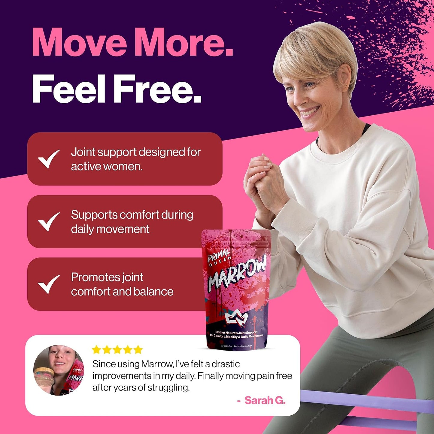 Primal Queen Marrow – Bone Marrow Joint Support for Women | 46x Bioavailable Curcuwin® Turmeric, Hyaluronic Acid, Boswellia | Joint Flex Support, 46x More Absorption