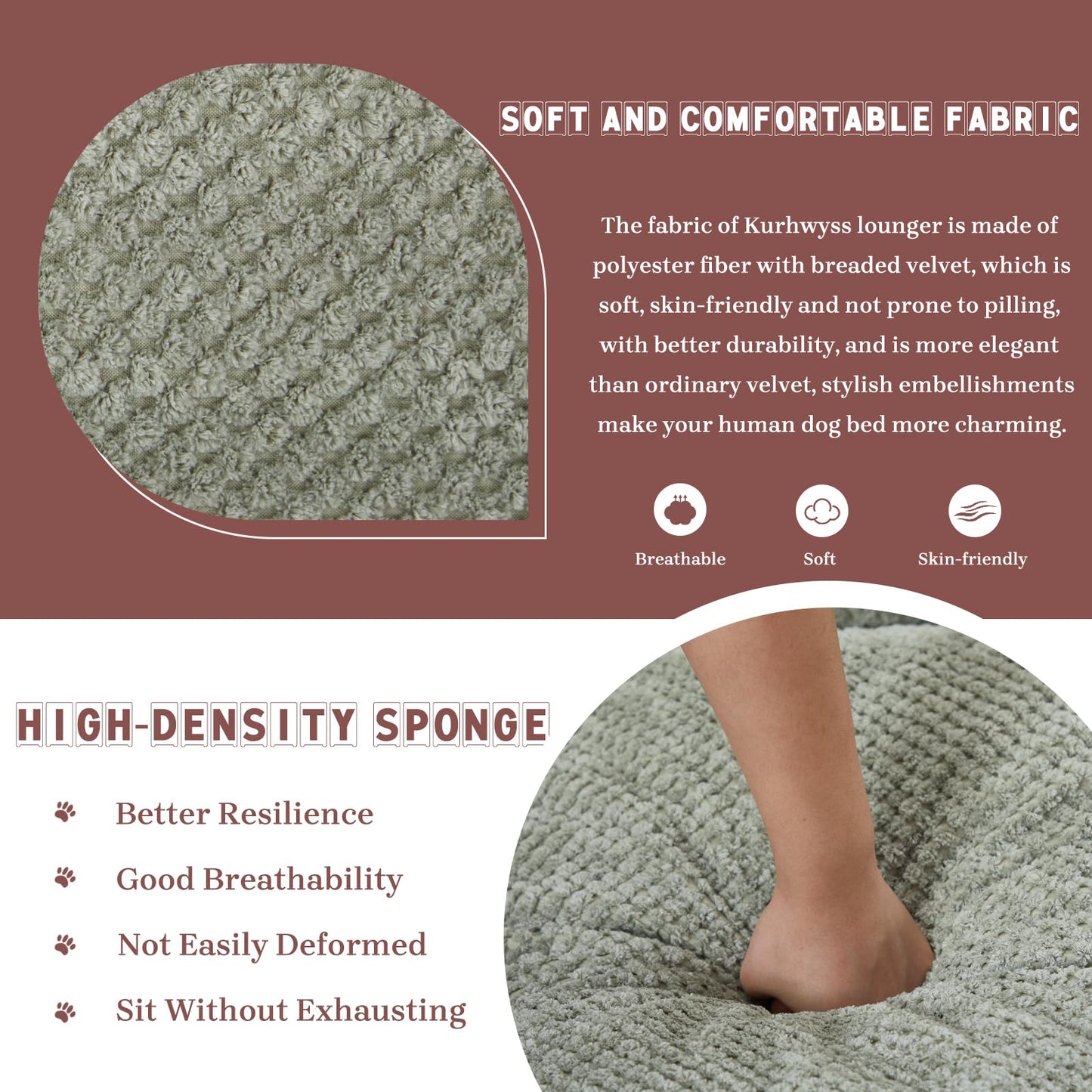 Upholstered Convertible Lounge Chair with 2 Soft Pillows