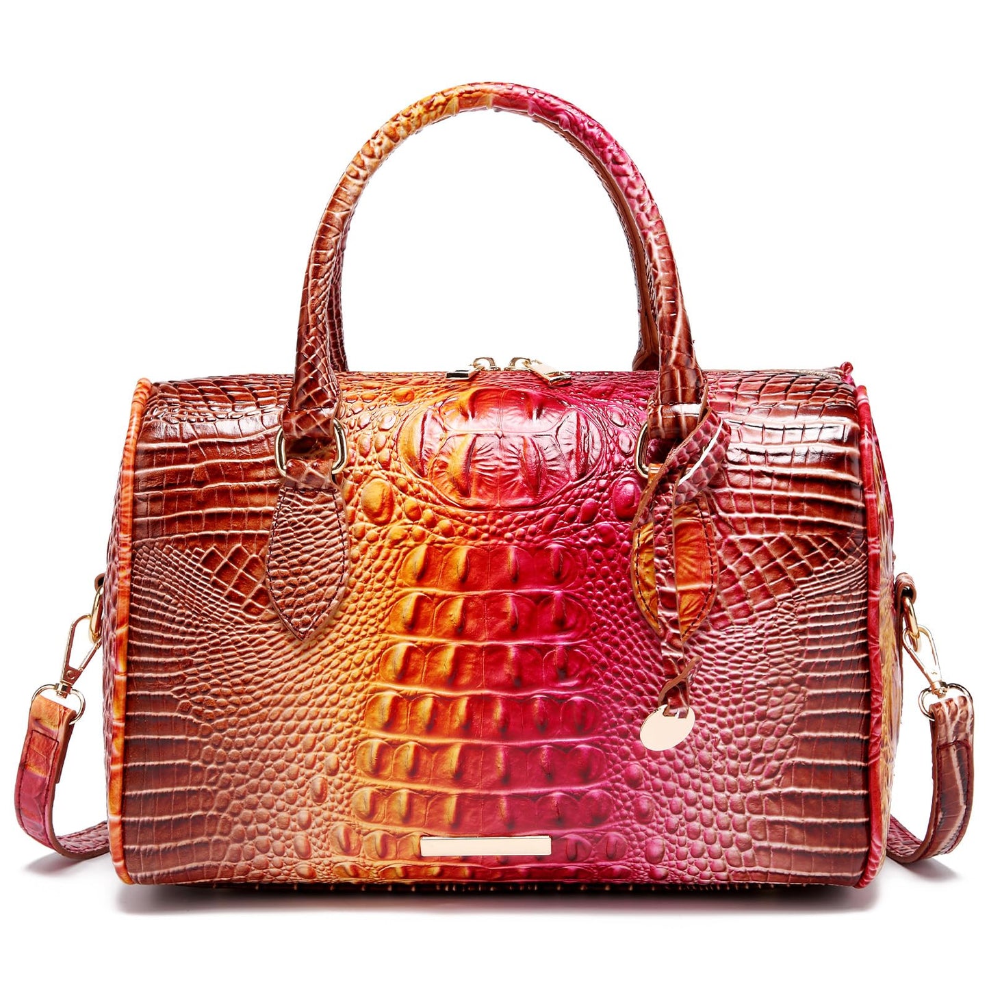 Makcr Joacbv Crocodile Handbag for Women Top Handle Leather Shoulder Purse | Glossy crocodile-embossed vegan leather with rolled handles, buckle details, a structured dome shape, and adjustable strap.