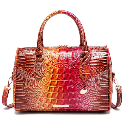 Makcr Joacbv Crocodile Handbag for Women Top Handle Leather Shoulder Purse | Glossy crocodile-embossed vegan leather with rolled handles, buckle details, a structured dome shape, and adjustable strap.