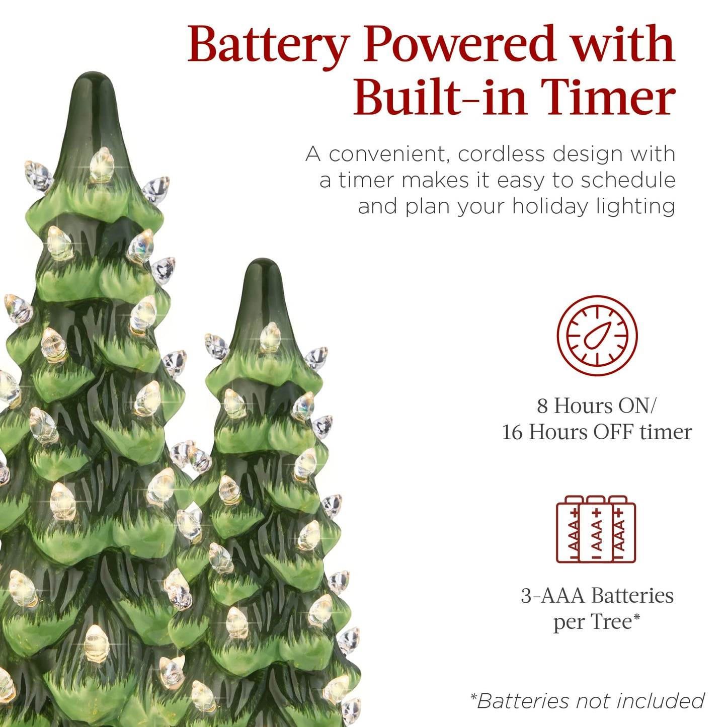 Best Choice Products Set of 3 Ceramic Christmas Trees, Pre-Lit Hand-Painted Tabletop Holiday Decoration w/Multicolor Bulbs, LED Lights – Green