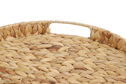Gurfuy Extra Large Round Ottoman Table Tray with Handles - 19.7" Handmade Wicker Serving Hand Woven Tray for Farmhouse Decorative Oversized Coffee Table Trays Living Room Kitchen Counter Breakfast