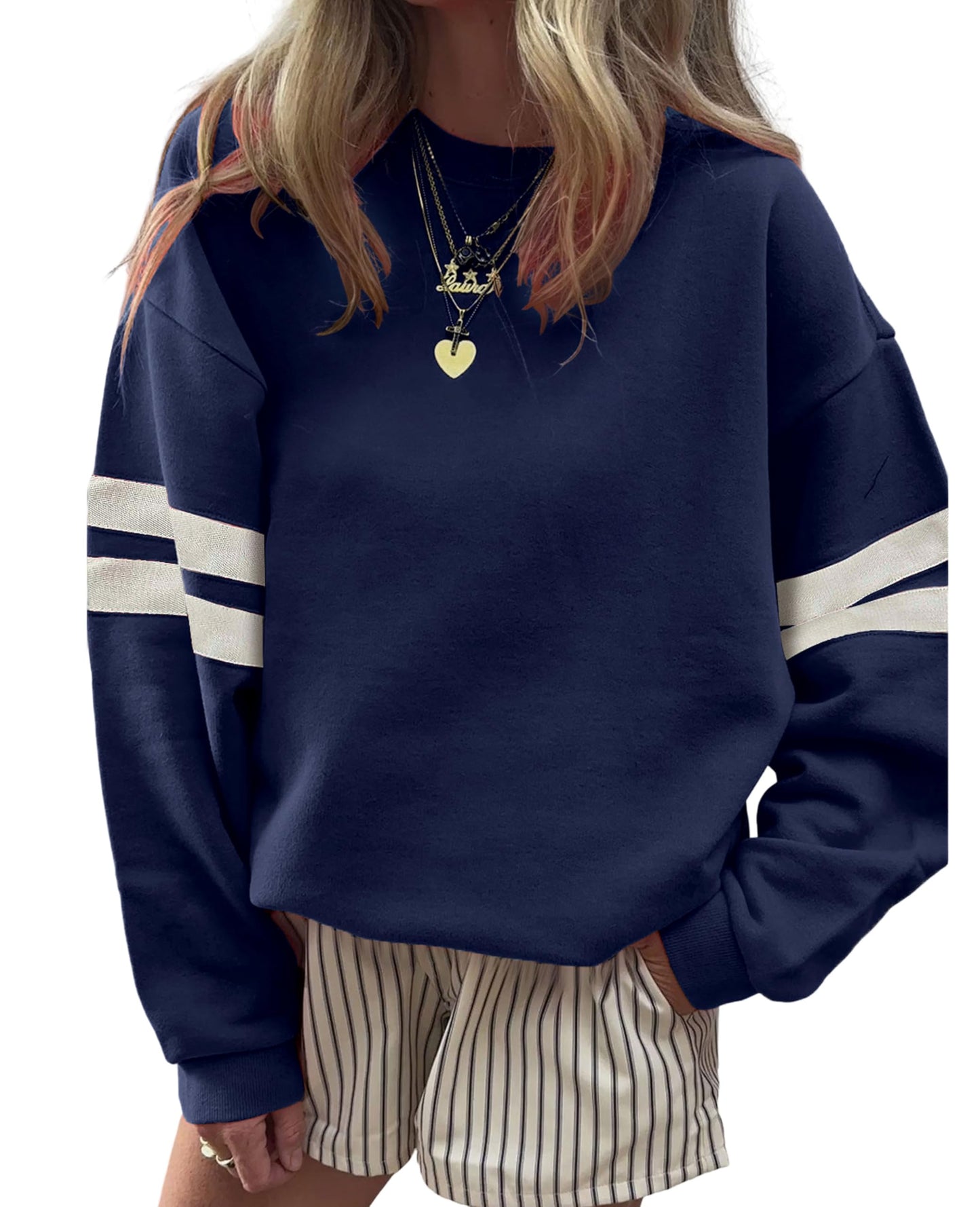 Selink Womens Varsity Striped Oversized Sweatshirt Crewneck Long Sleeve Casual Fashion Pullover Top Fall Outfits
