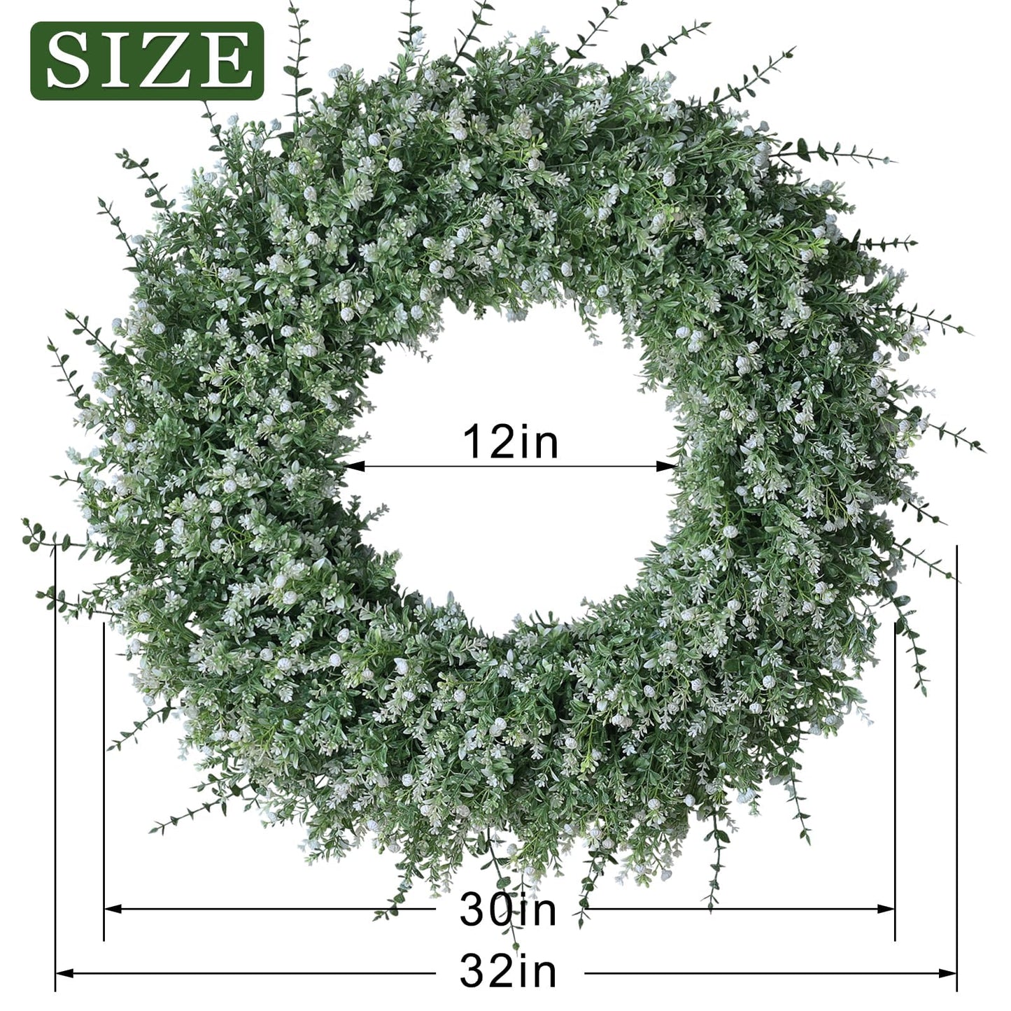 32" Large Artificial Eucalyptus Wreath for Front Door(White-Green) | Weather Resistant,Lifelike Eucalyptus Lavender with Babys Breath Flowers Wreath,for Home Farmhouse Wall Year-Round Use Decor