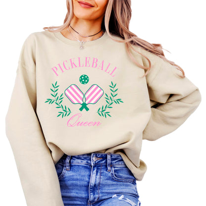 Olive Loves Apple Pickleball Queen Sweatshirt for Women and Teens Cozy Pickleball-Inspired Pullover