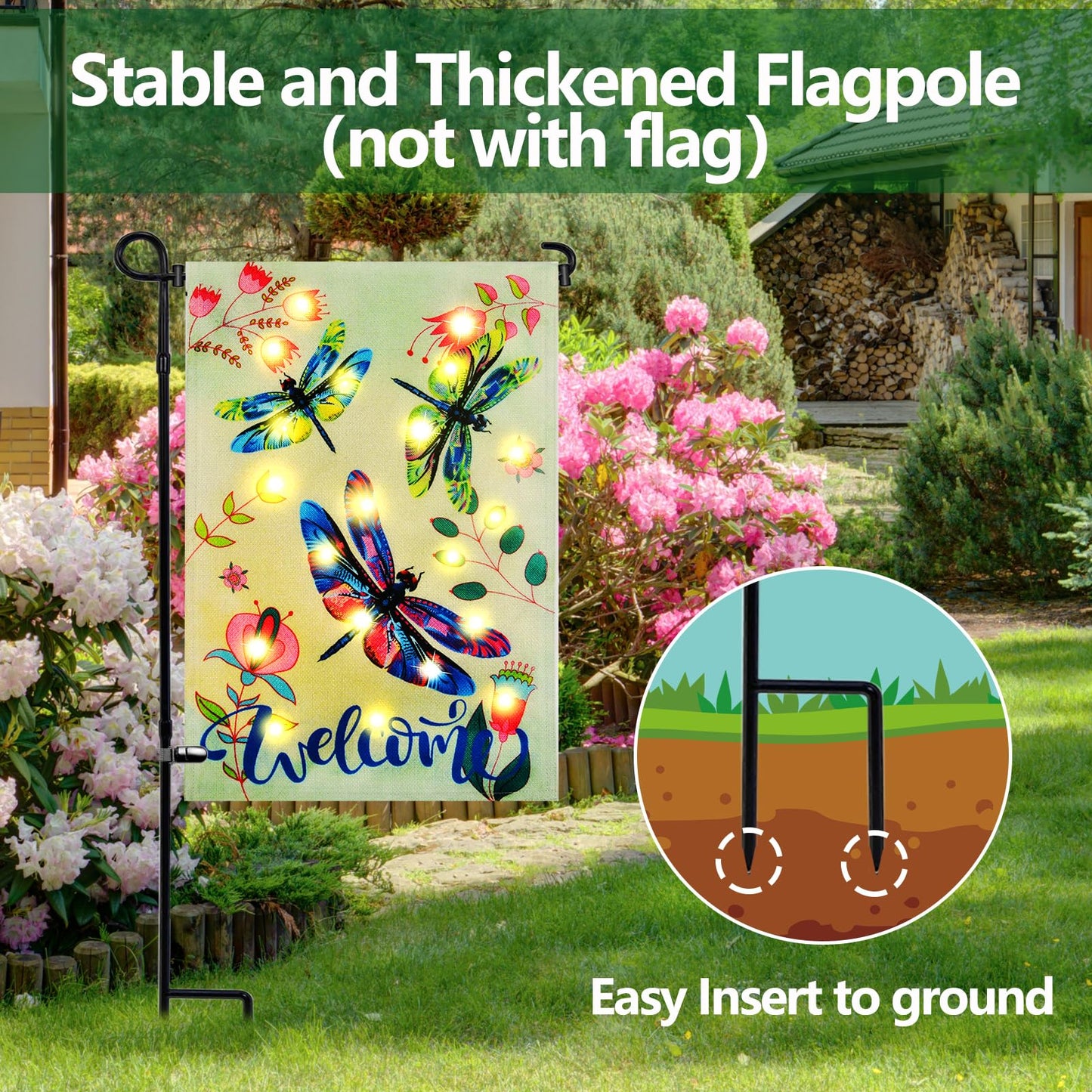 Halloween Lighted Garden Flag for Outside, Led Solar Yard Flag 8 Modes Witch Feet Shape Flag, 28x40 Double Sided Cauldron Eyeball Black Cat Decorations for Home Porch