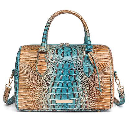 Makcr Joacbv Crocodile Handbag for Women Top Handle Leather Shoulder Purse | Glossy crocodile-embossed vegan leather with rolled handles, buckle details, a structured dome shape, and adjustable strap.