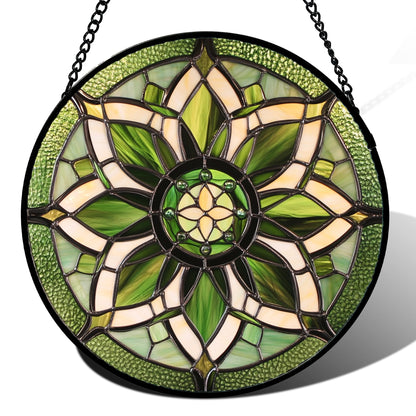 Stained Glass Window Hanging - Golden Christmas Tree Suncatcher for Doors Home Christmas Decoration Winter Sun Catcher Thanksgiving New Year Birthday Gifts for Women Men Mom Nana Girl 7.8 in