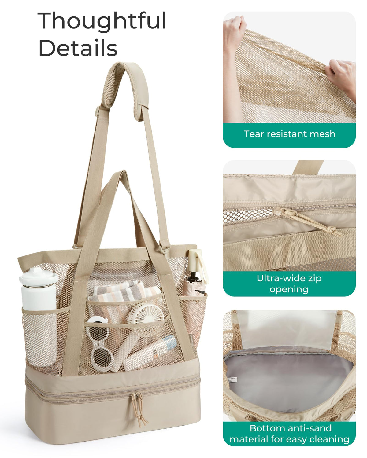 BAGSMART Beach Bag for Women, Large Beach Bag Swim Pool Bag