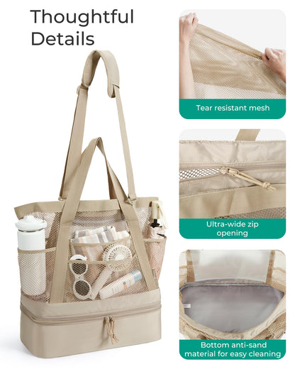 BAGSMART Beach Bag for Women, Large Beach Bag Swim Pool Bag