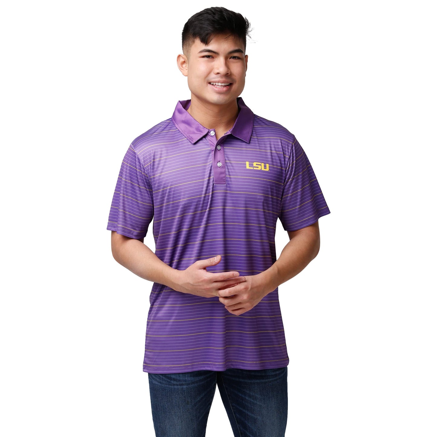 FOCO NCAA Mens NCAA College Team Logo Striped Polyester Polo Short Sleeve Shirt