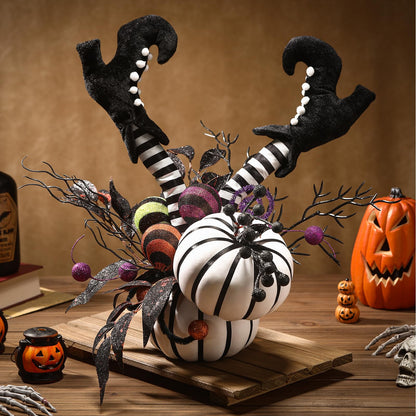 Daifunli Halloween Table Centerpieces Decorations Witch Boot and Pumpkin Artificial Flowers Halloween Tabletop Decorations for Home Kitchen Indoor Haunted Party Decoration 12x17 Inch
