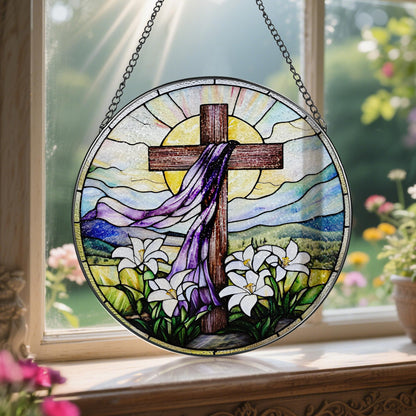 8-Inch Jesus with Cardinals Suncatcher Ornament, Stained Glass Window Hanging & Religious Christmas Ornament, Christian Window Decor — Memorial Gift, Christian Gifts for Her, Religious Gifts