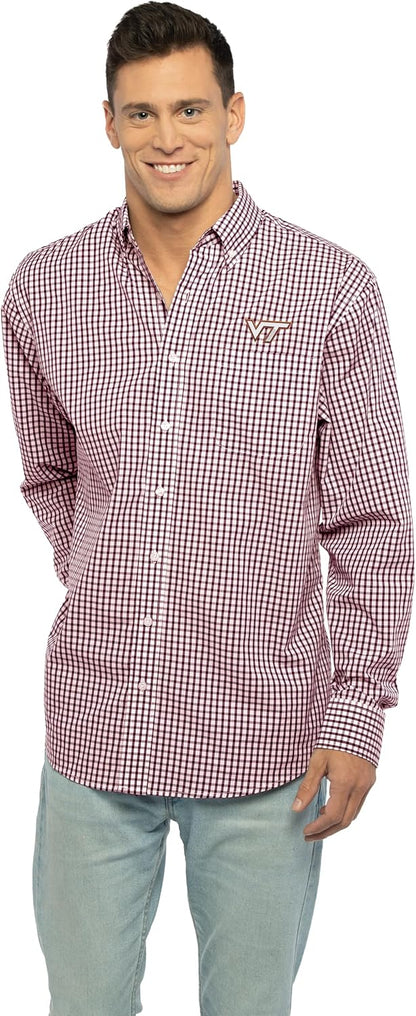 Vantage Men's Collegiate Easy-Care Long Sleeve Gingham Check Button Down Shirt