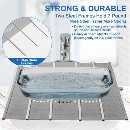 Mofason Bathroom Sink Top Cover Space Saver,Silicone Makeup Organizer Mat for Over Countertop,Small Bathroom Must Haves Accessories Rv Camper Travel Foldable Gadgets-Grey