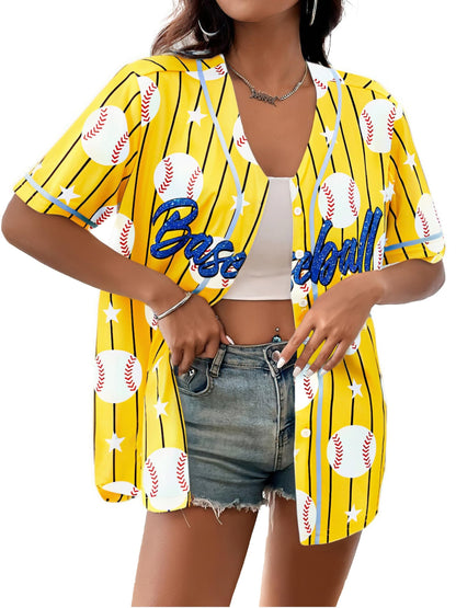 Baseball Shirt Women Baseball Jersey Graphic Button Down Shirt Game Day Short Sleeve Tops