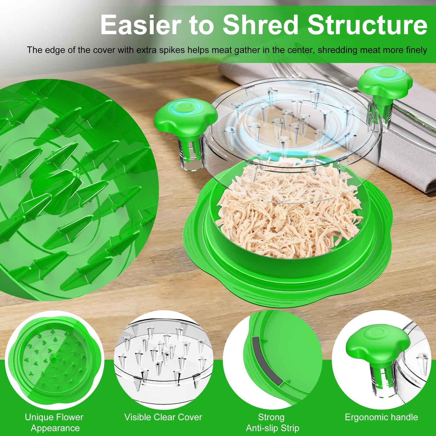 SURETIVIAN Chicken Shredder Tool Twist Large Chicken Breast Shredder with Brush&Fork, Visible Meat Shredder Machine, Anti-Slip Strip, Ergonomic Handle, BPA Free, Pork Beef Chicken(Hot Pink)