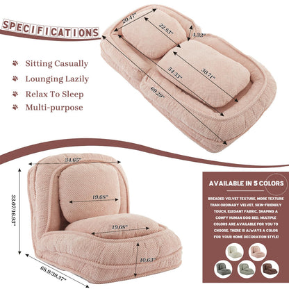 Upholstered Convertible Lounge Chair with 2 Soft Pillows