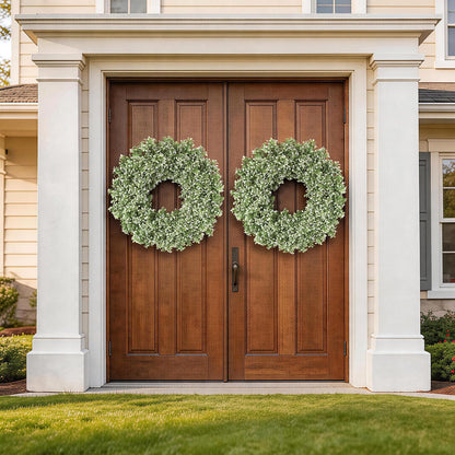 32" Large Artificial Boxwood Wreath for Front Door (White-Green) | Waterproof Fade Resistant,Premium Durable,Faux Aglaia Odorata Wreath,for Wall Window Farmhouse Outdoor All Seasons Decor