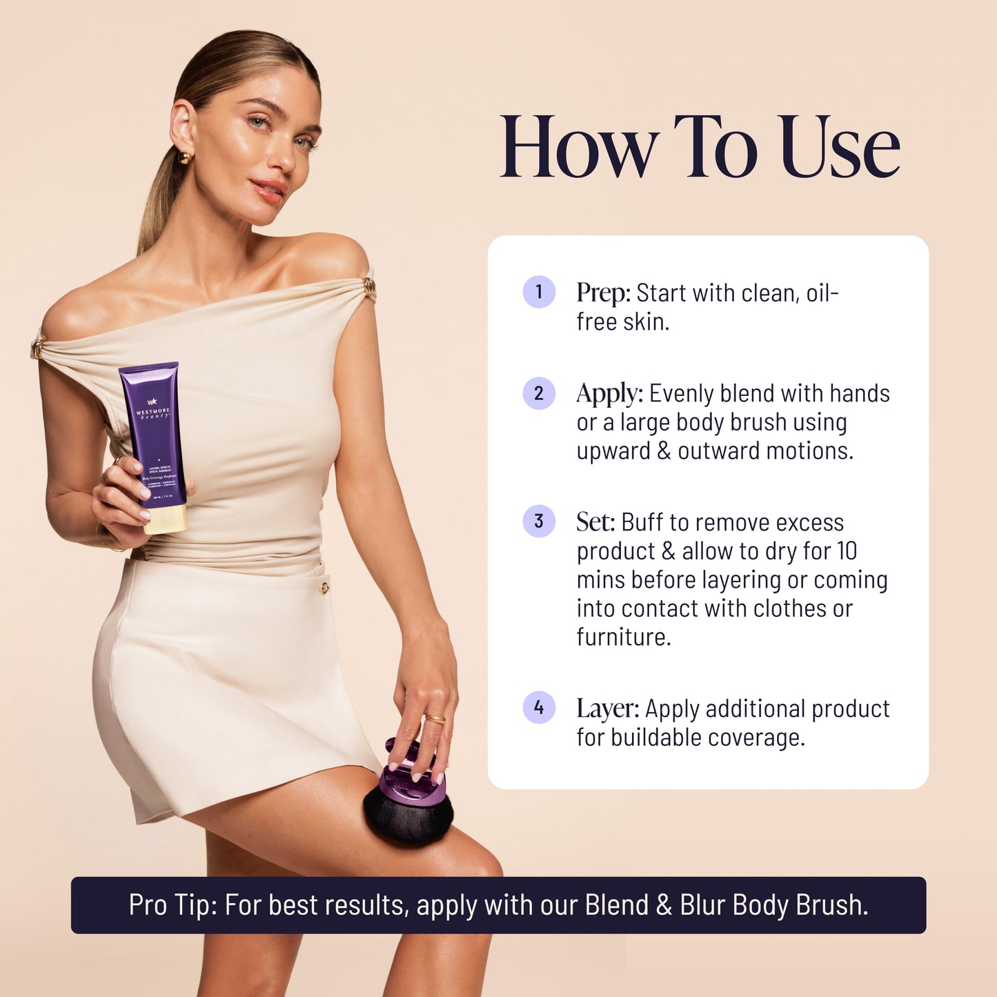 Westmore Beauty Body Coverage Perfector x Blend & Blur Body Brush Kabuki Brush - Waterproof Leg & Body Makeup - Tattoo Cover Up Makeup - 7 Oz Natural Radiance