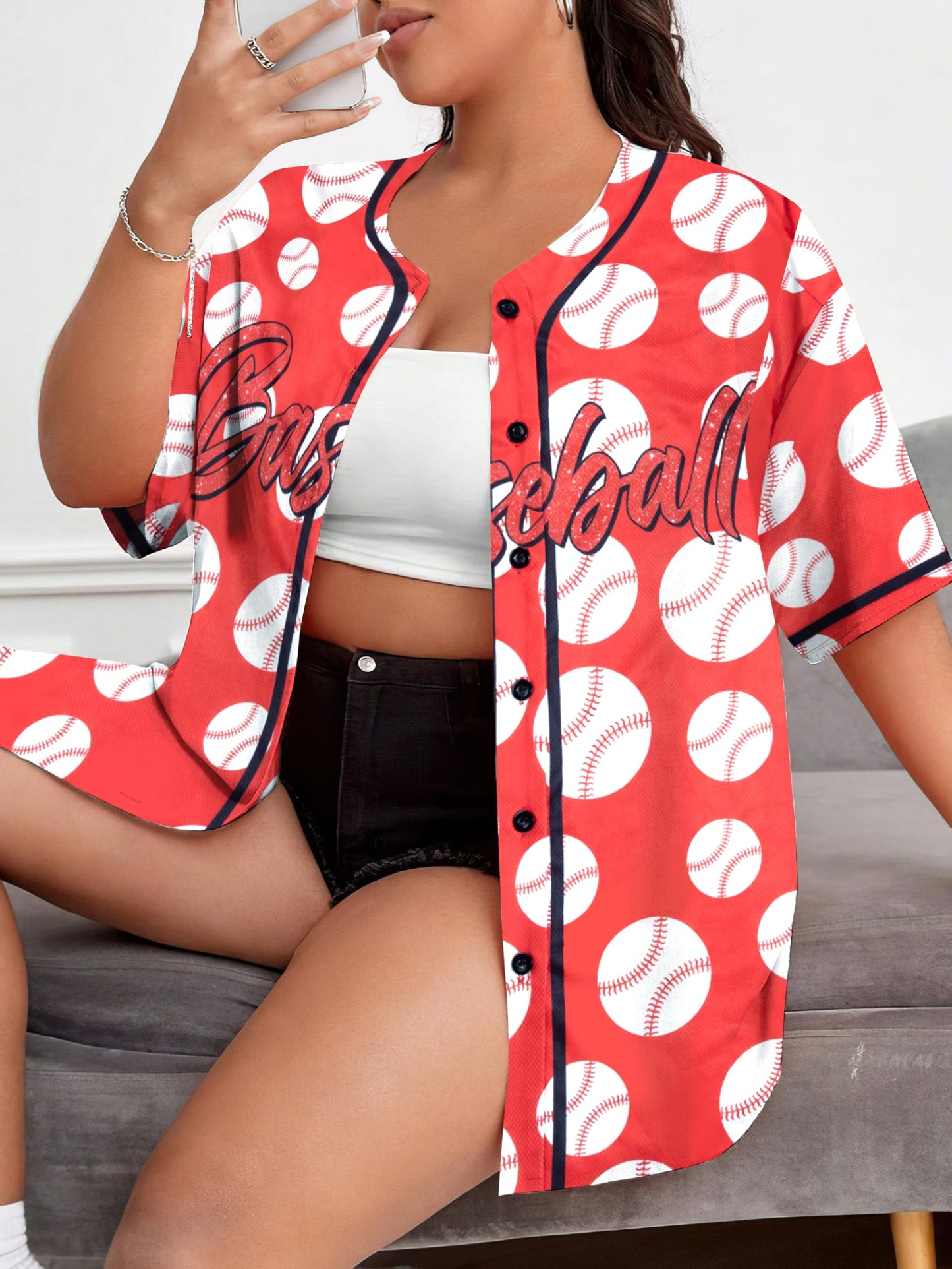 Baseball Shirt Women Baseball Jersey Graphic Button Down Shirt Game Day Short Sleeve Tops