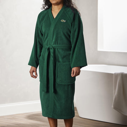 Lacoste Classic Pique Bath Robe, 100% Soft Cotton Terry, Unisex Adult Bathrobe, Absorbent & Quick Drying, One Size Fits Most