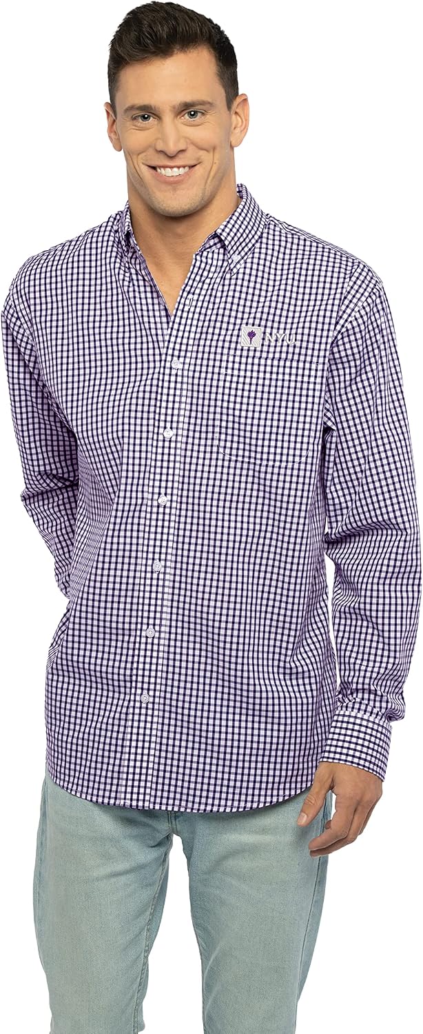 Vantage Men's Collegiate Easy-Care Long Sleeve Gingham Check Button Down Shirt