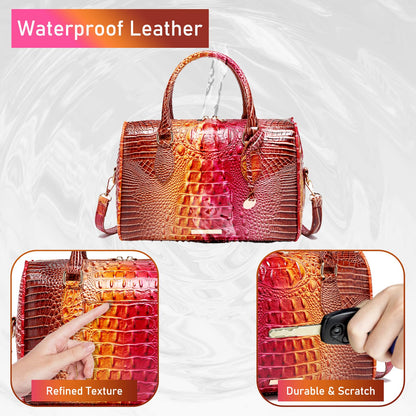Makcr Joacbv Crocodile Handbag for Women Top Handle Leather Shoulder Purse | Glossy crocodile-embossed vegan leather with rolled handles, buckle details, a structured dome shape, and adjustable strap.