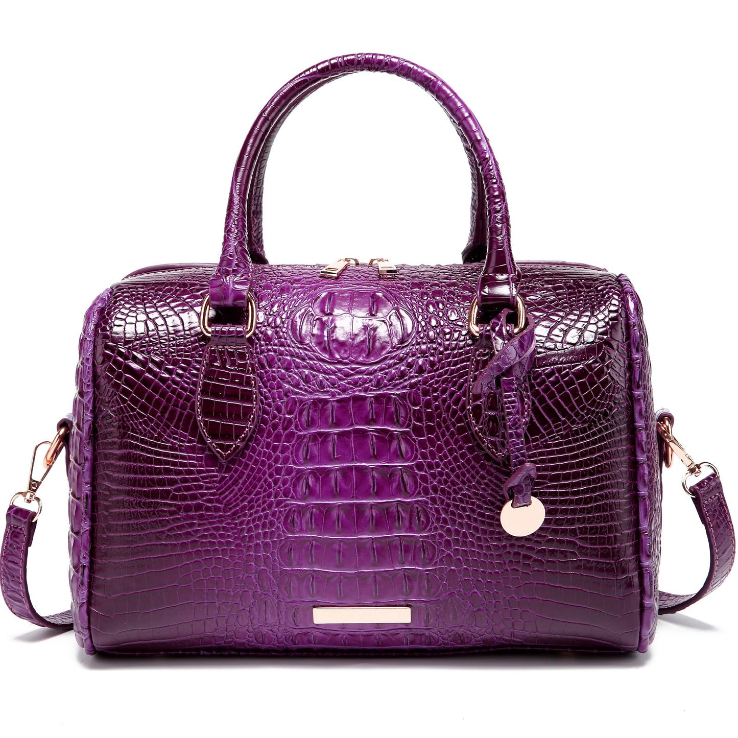 Makcr Joacbv Crocodile Handbag for Women Top Handle Leather Shoulder Purse | Glossy crocodile-embossed vegan leather with rolled handles, buckle details, a structured dome shape, and adjustable strap.