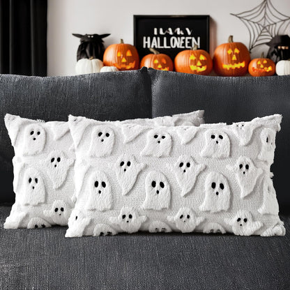 MIULEE Cute Ghost Halloween Pillow Covers 20x20 Inch Set of 2 White | Soft Plush Faux Fur Throw Pillows Spooky Fall Decorative Cushion Covers for Couch Sofa Bed Porch Living Room