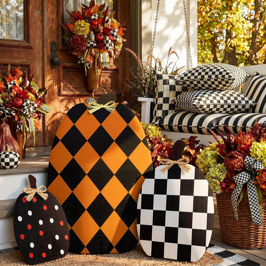 Amyhill 3 Pcs Fall Decorations for Home Porch 24" Rustic Wooden Outdoor Pumpkins Farmhouse Pumpkin Porch Standing Fall Decor for Thanksgiving Halloween Holiday Front Door Garden Patio Kitchen