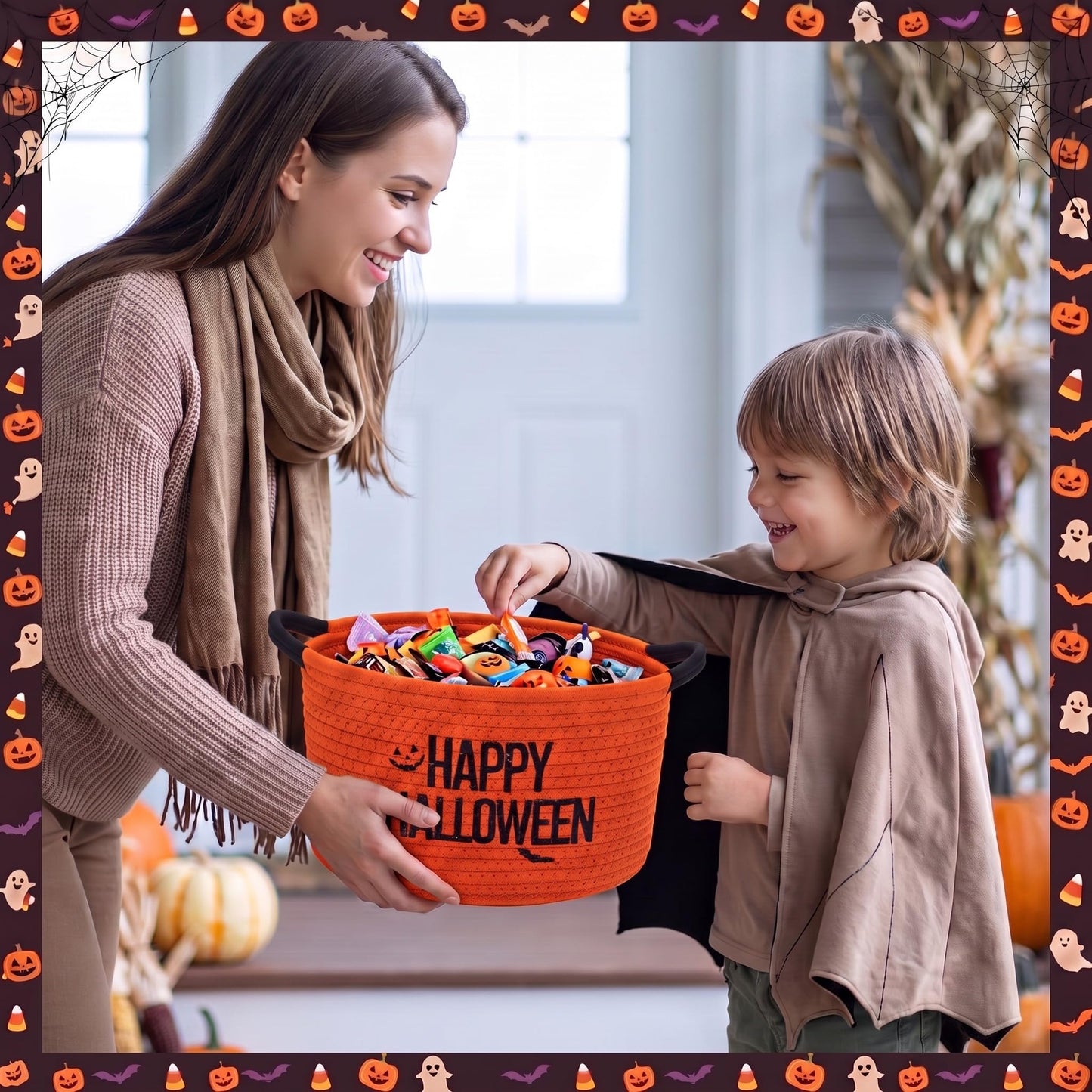 Yungyan Halloween Movie Night Supplies Snack Tray, Orange Gift Basket