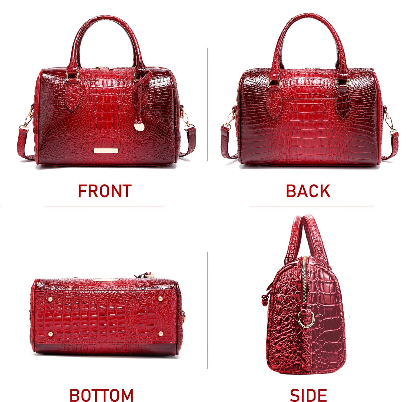 Makcr Joacbv Crocodile Handbag for Women Top Handle Leather Shoulder Purse | Glossy crocodile-embossed vegan leather with rolled handles, buckle details, a structured dome shape, and adjustable strap.