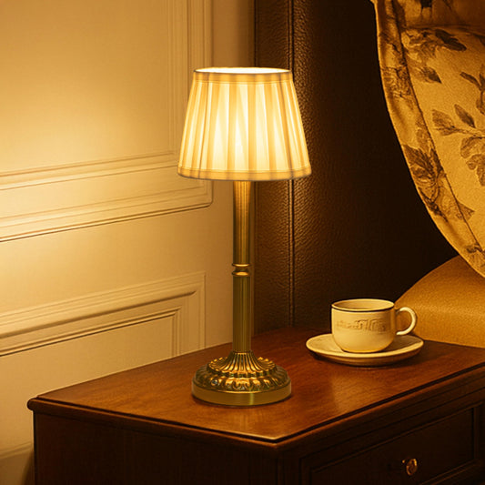 Cordless Table Lamp with Touch Control, Small LED Bedside Lamp with Pleated Shade, 3 Brightness Levels Nightstand Lamp for Bedroom, Living Room & Dorm Room
