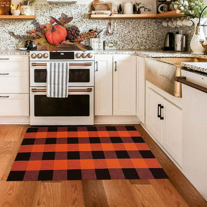 Christmas Door Mat Outdoor 35.4''x59'' Buffalo Plaid Christmas Decor Rug Cotton Hand-Woven Layered Door Mats Washable Carpet for Front Porch, Kitchen, Farmhouse, Entryway