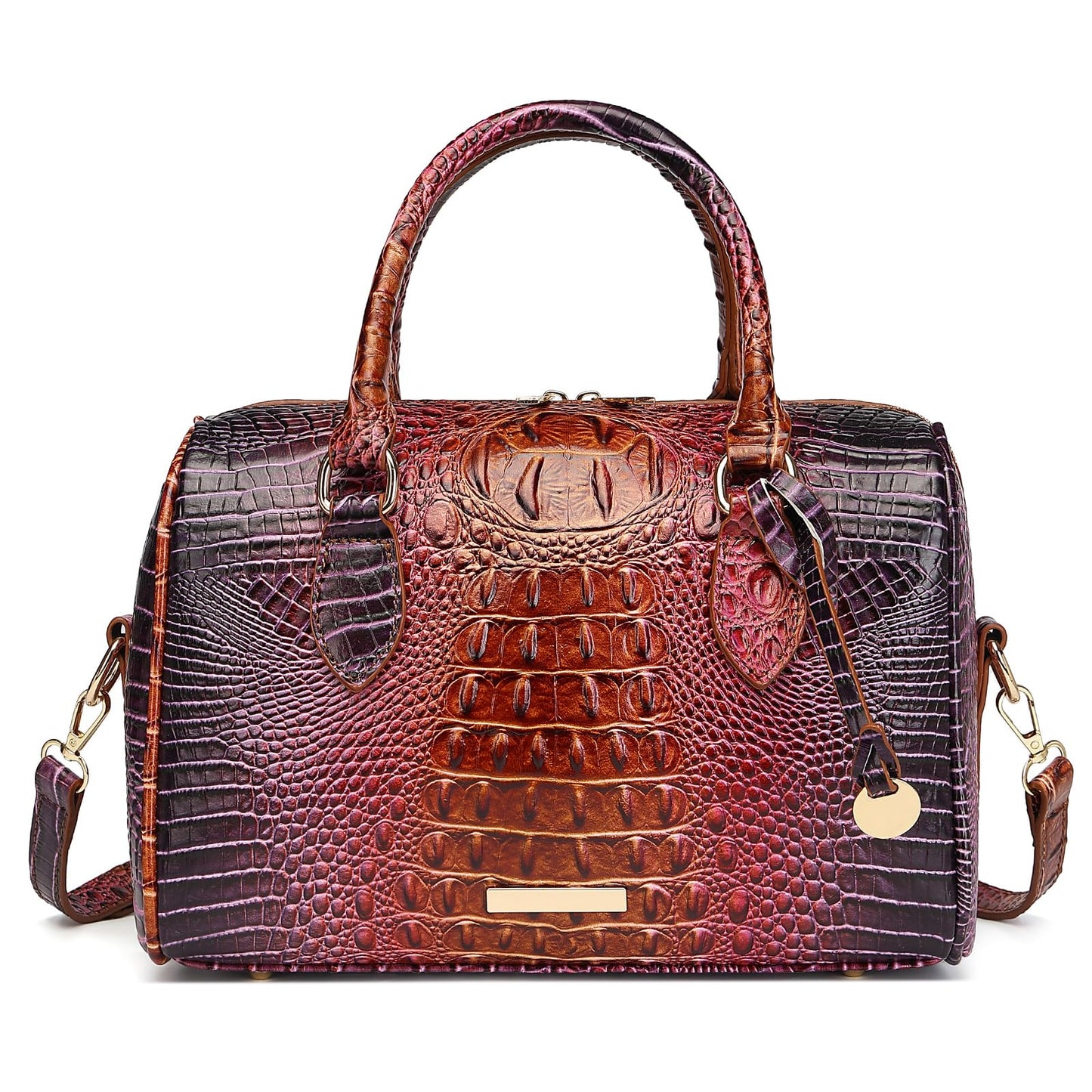 Makcr Joacbv Crocodile Handbag for Women Top Handle Leather Shoulder Purse | Glossy crocodile-embossed vegan leather with rolled handles, buckle details, a structured dome shape, and adjustable strap.