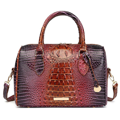 Makcr Joacbv Crocodile Handbag for Women Top Handle Leather Shoulder Purse | Glossy crocodile-embossed vegan leather with rolled handles, buckle details, a structured dome shape, and adjustable strap.