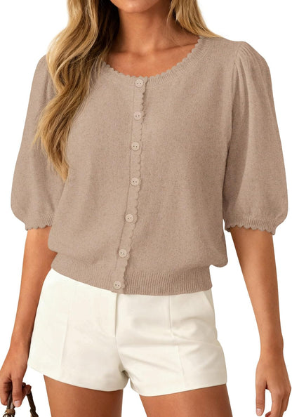 PRETTYGARDEN Women Short Sleeve Lightweight Knit Cardigans