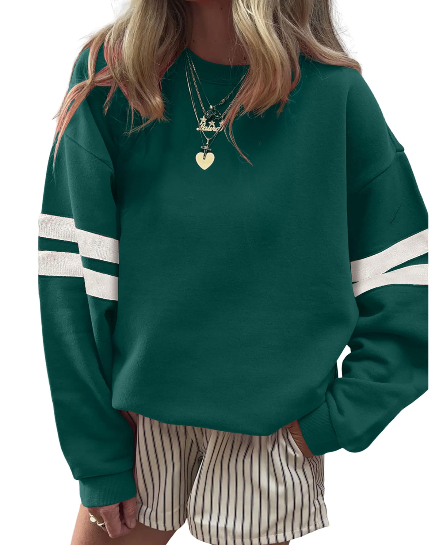 Selink Womens Varsity Striped Oversized Sweatshirt Crewneck Long Sleeve Casual Fashion Pullover Top Fall Outfits