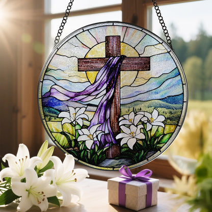8-Inch Jesus with Cardinals Suncatcher Ornament, Stained Glass Window Hanging & Religious Christmas Ornament, Christian Window Decor — Memorial Gift, Christian Gifts for Her, Religious Gifts