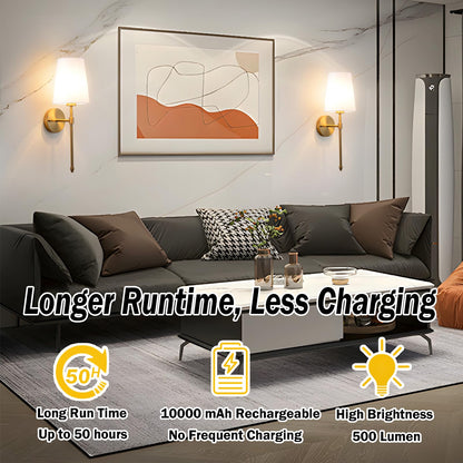 YHCDLAMP Battery Operated Wall Sconce Light with Remote Control, Dimmable Wall Sconce Set of 2 with White Fabric Shade, Wireless Battery Operated Wall Lamp for Bedroom Living Room, Bulb Included
