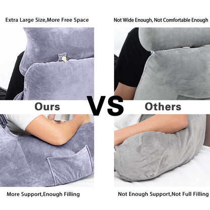 Reading Pillow-Extra Large 31" Bed Rest Pillow with Detachable Neck Roll & Arms for Sitting in Bed or Couch-Backrest Reading Pillow Adult Back Pillows for Reading,Watching TV,Gaming,Relaxing-Black