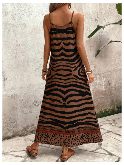 GORGLITTER Women's Animal Print Boho Flowy Maxi Dress